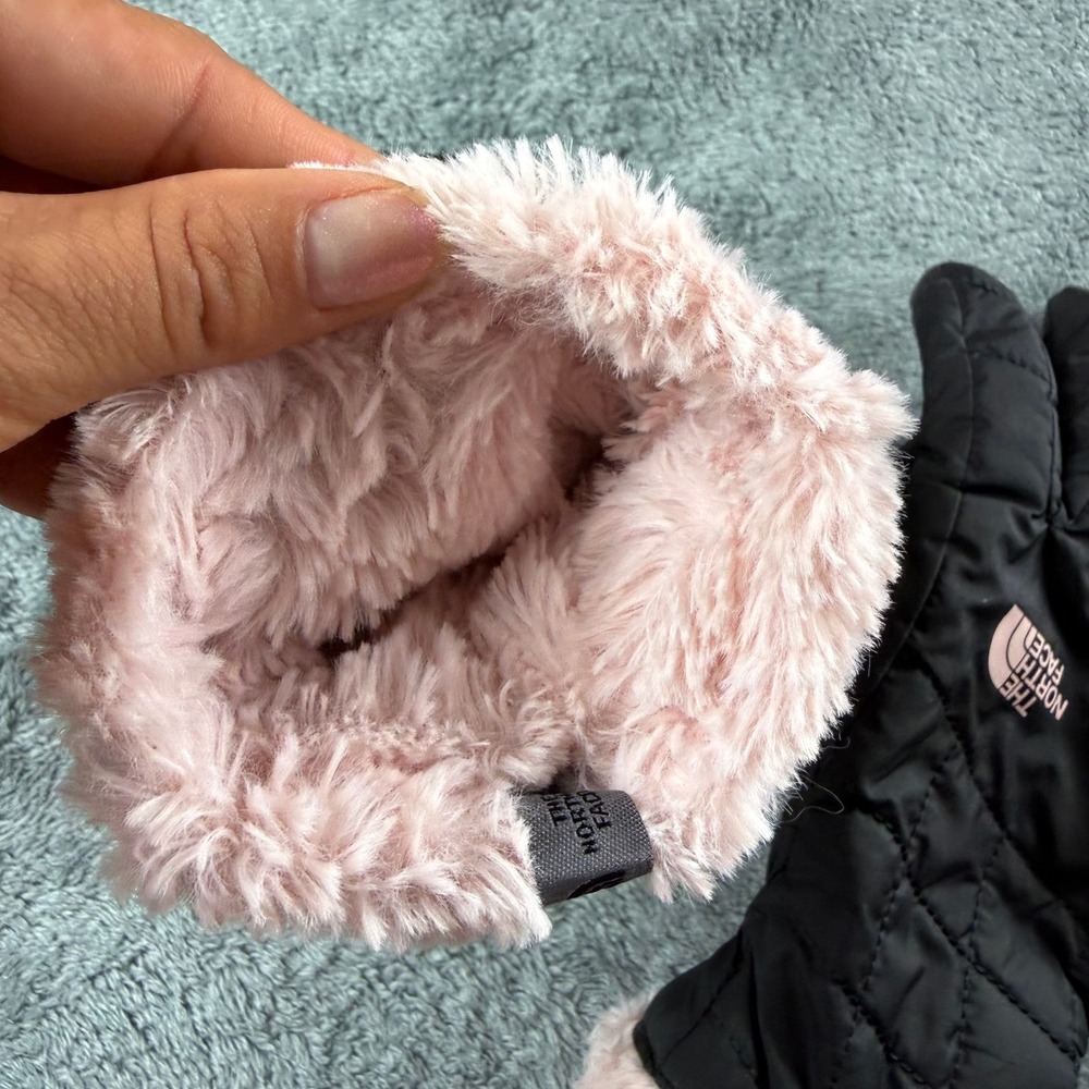 The North Face Womens Black Pink Quilted Faux Fur Lined Thermal Gloves Size M - Picture 6 of 10